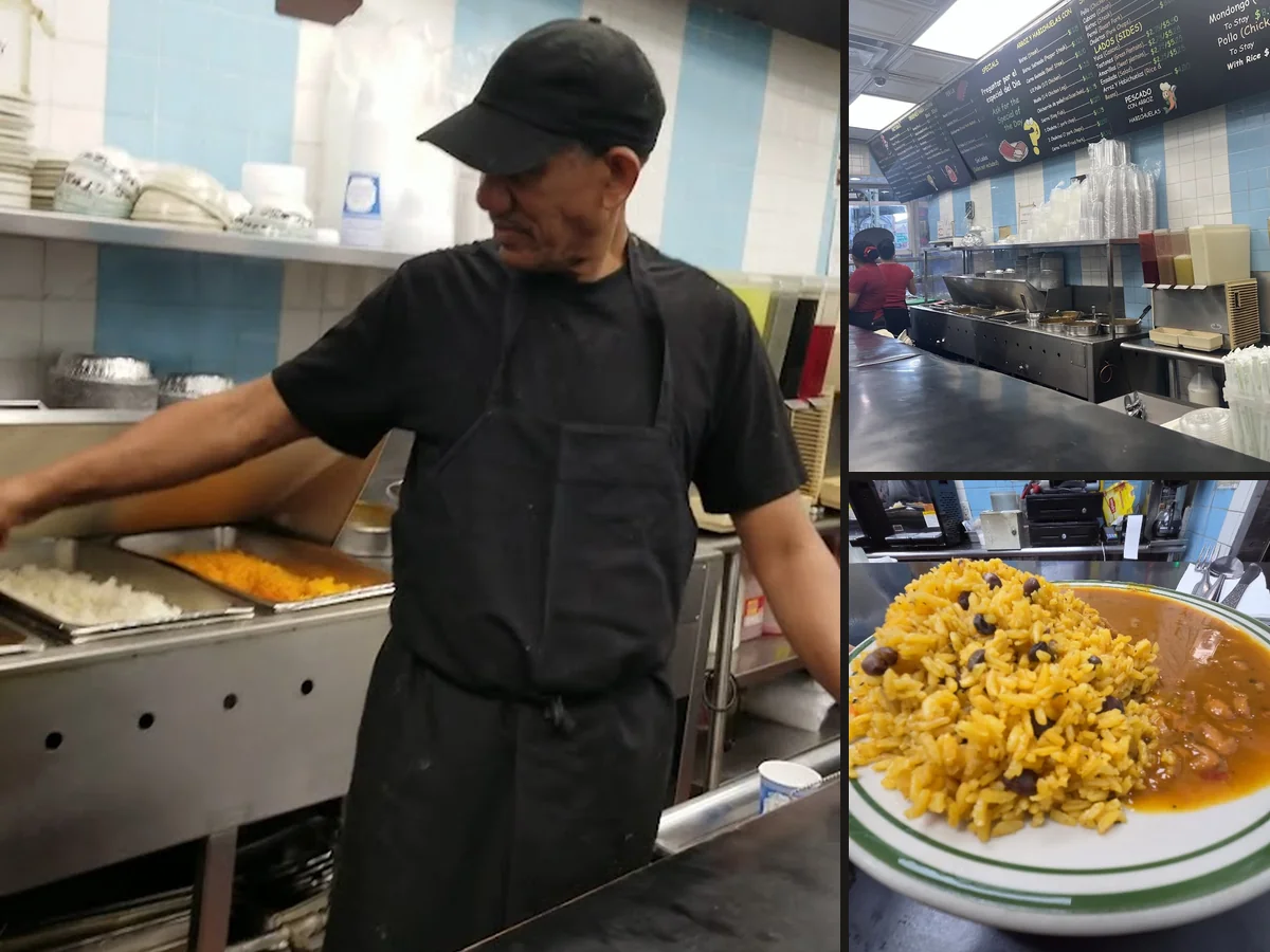 Hot trays and a busy serving counter.