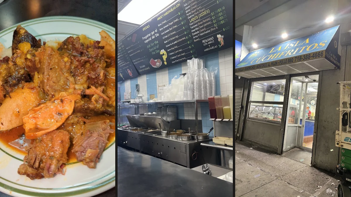 Counter service inside a compact Puerto Rican restaurant.